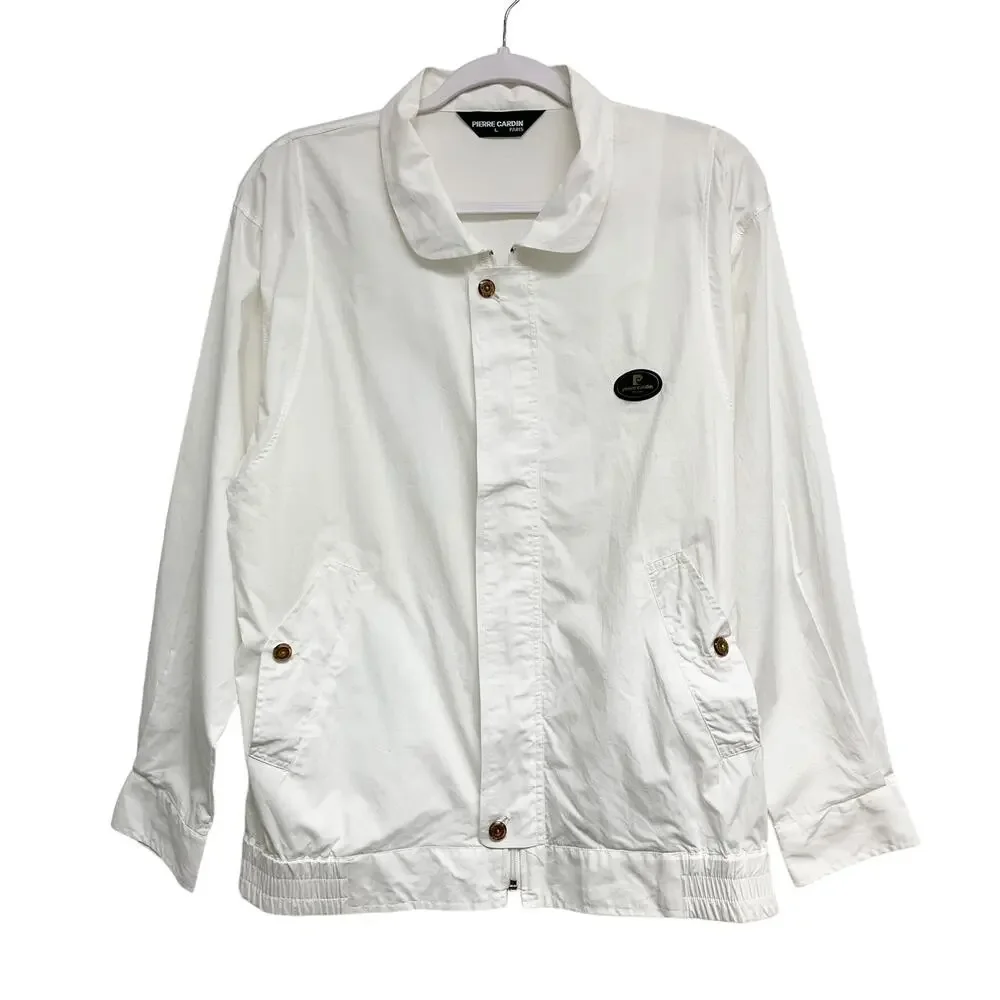 Vintage Pierre Cardin Size L White Zip Up Snap Button Light Jacket